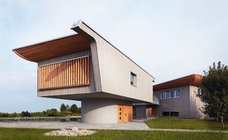 Exterior of house with sheet-metal roof