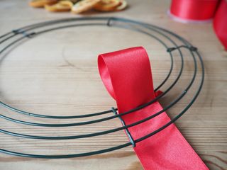 how to make a Christmas ribbon wreath step 2