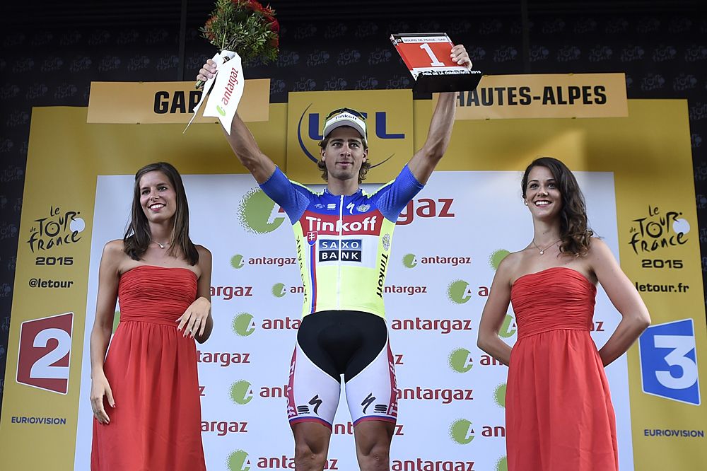Peter Sagan (Tinkoff-Saxo) gets the most aggressive rider award