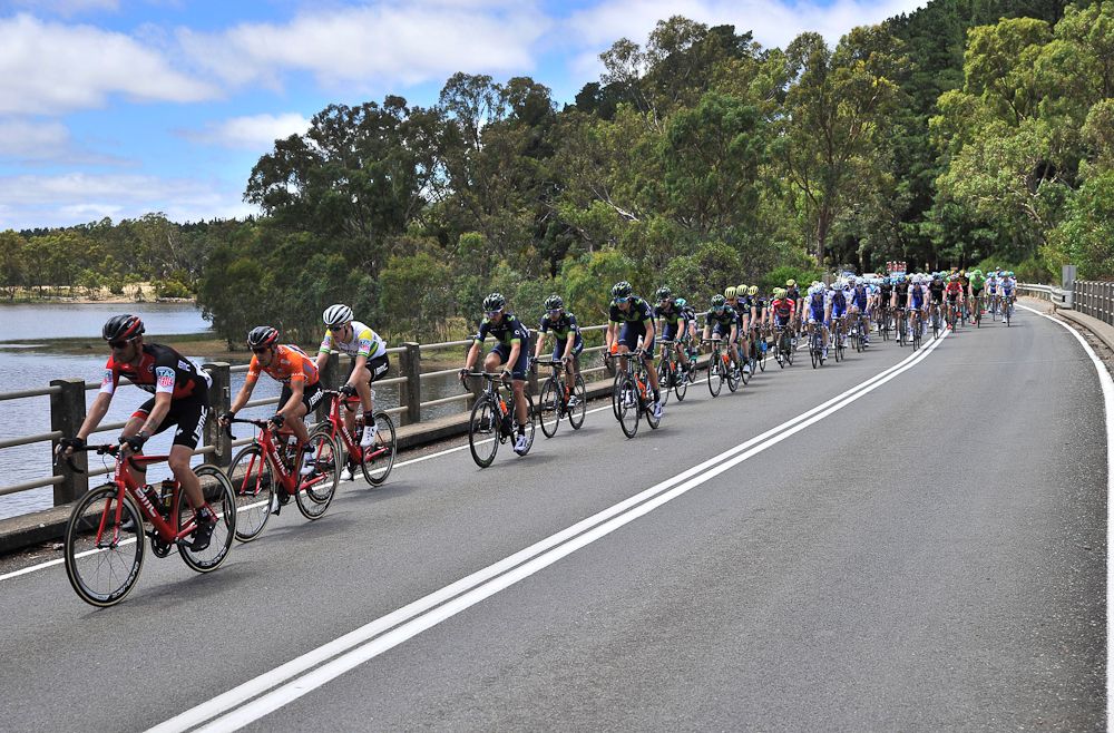 The peloton is pictured during stage four of the Tour Down Under