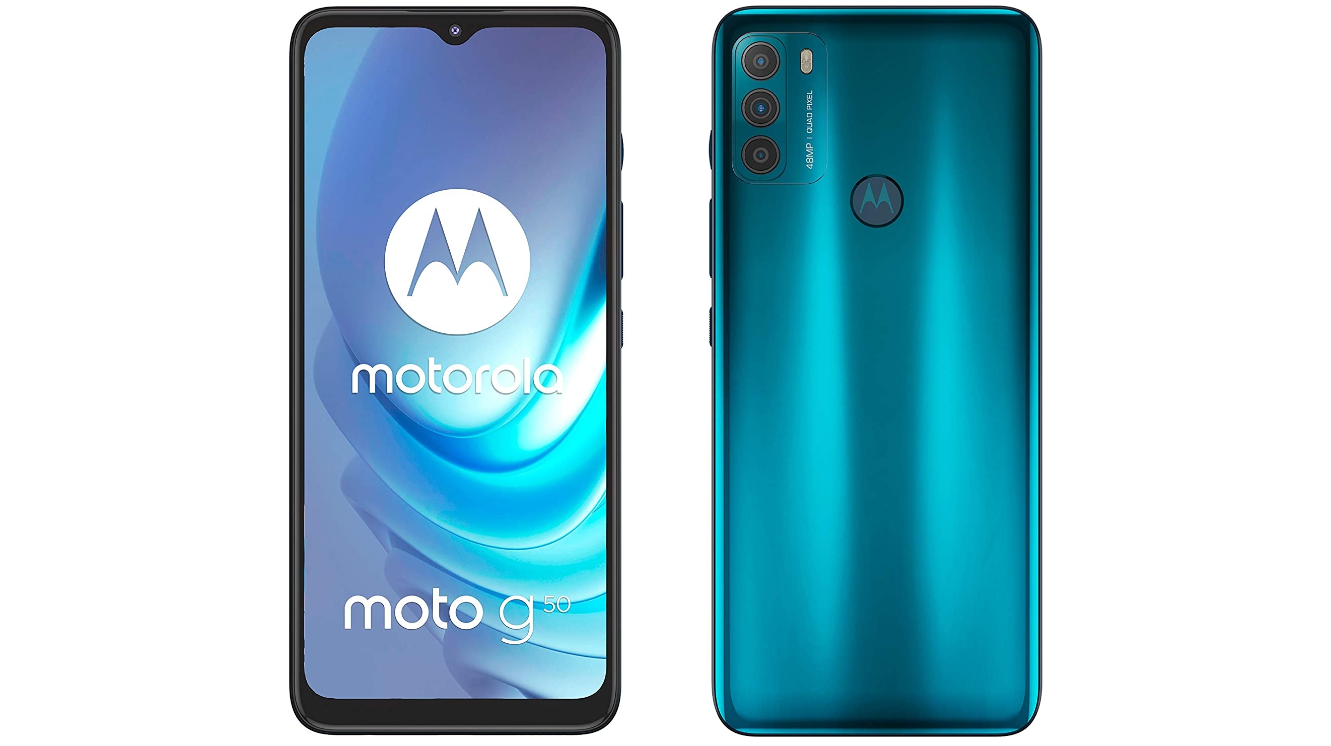 A Moto G50 against a white background