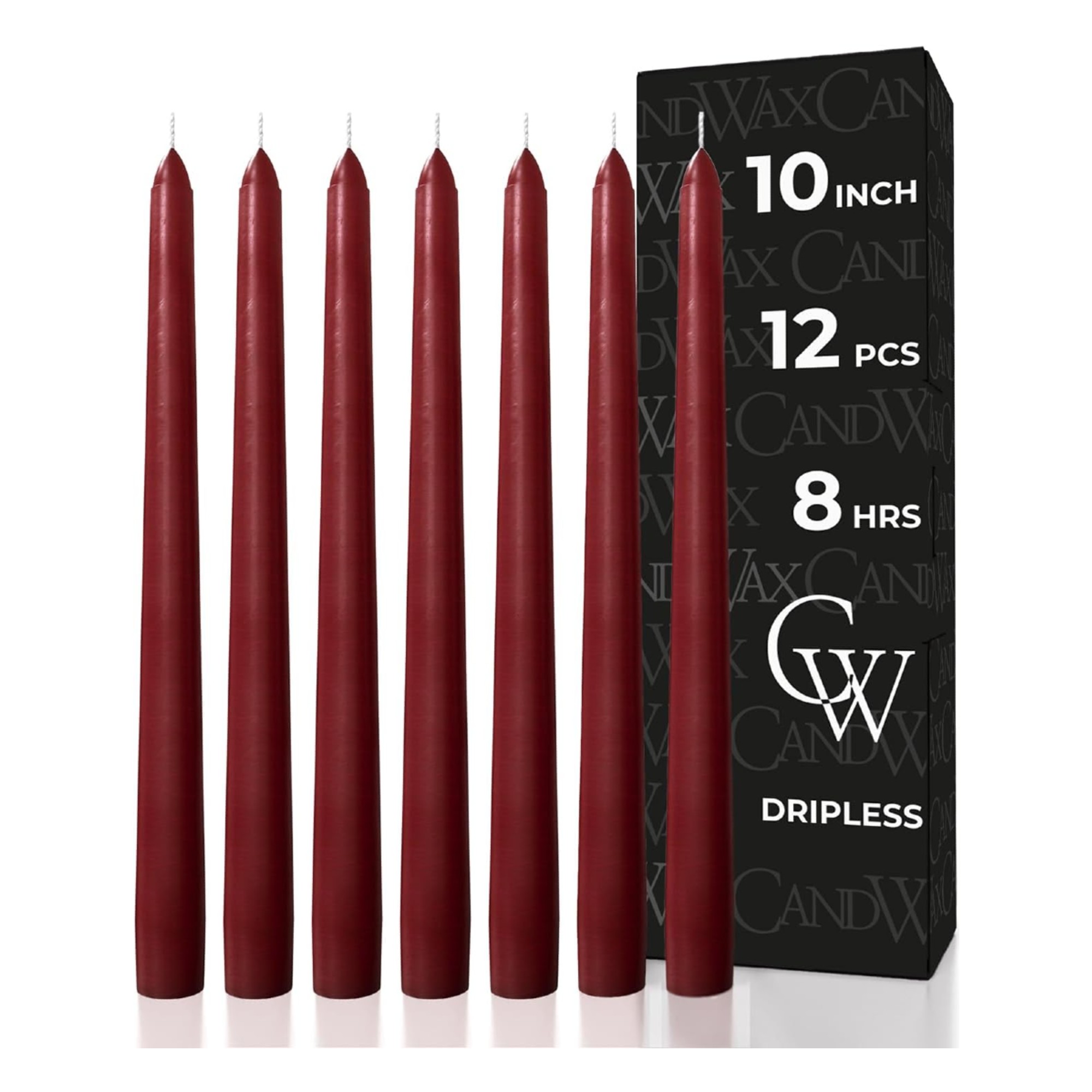CANDWAX 25 cm Burgundy Taper Candles Set of 12
