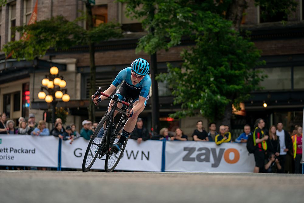 Brenna Wrye-Simpson racing with DNA Pro Cycling on the road