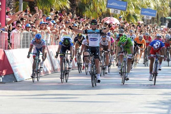 Mark Cavendish (Omega Pharma-Quick Step) celebrates his second stage win at the 2013 Giro d'Italia