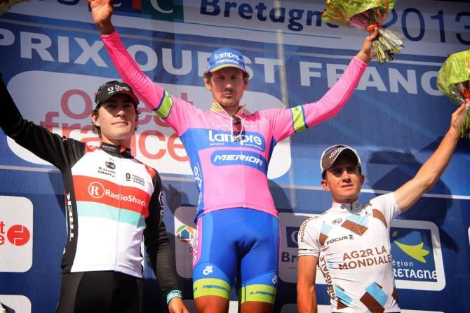2013 GP Ouest France-Plouay podium (L-R): Giacomo Nizzolo, Filippo Pozzato and Samuel Dumoulin