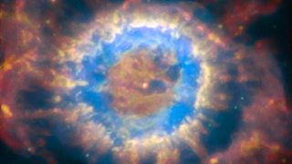 A white dwarf star after ejecting its mass to form a planetary nebula.