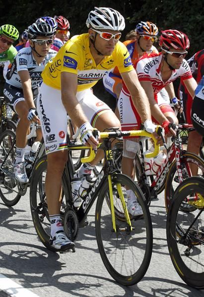 World champion Thor Hushovd (Garmin-Cervelo) has traded his rainbow-striped jersey for the Tour de France leader's jersey.