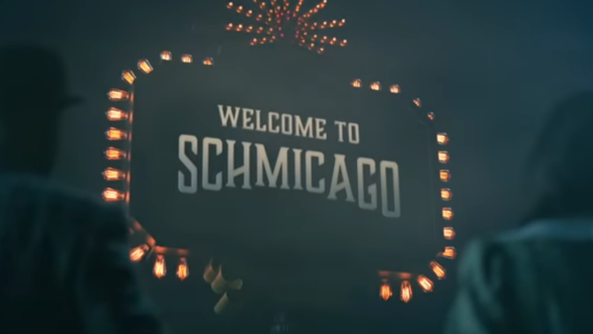 The sign for Schmicago in Schmigadoon Season 2.