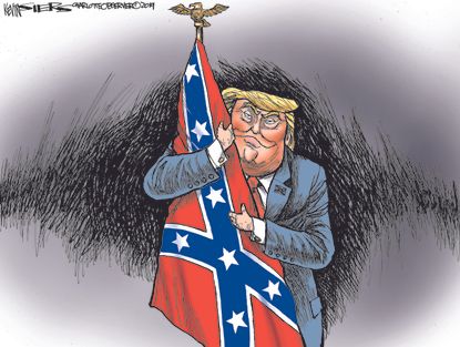Political Cartoon U.S. Trump Hugging Confederate Flag Racist Tweets
