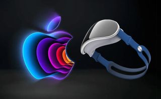   Renderização do Apple VR ao lado do logotipo da Apple