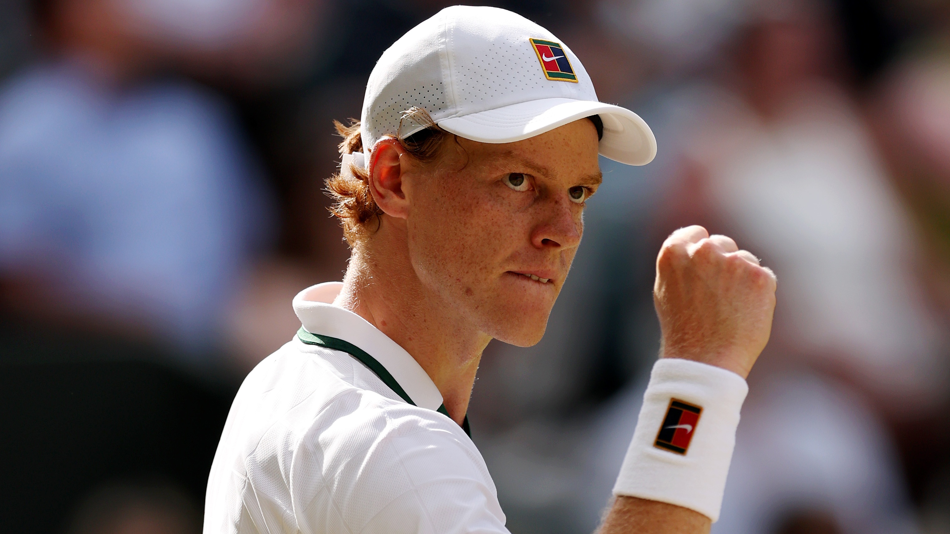 Jannik SInner wins a point at Wimbledon 2026