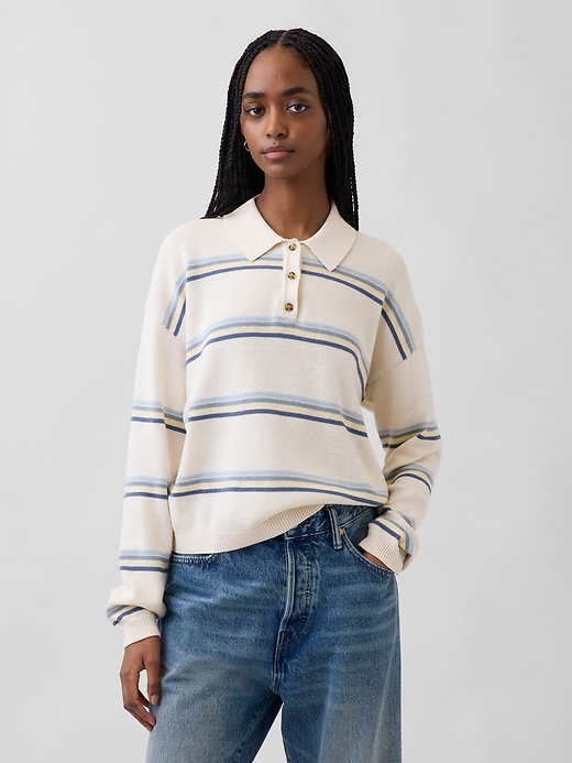 100% Cotton Relaxed Polo Sweater
