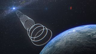 Artist's impression of radio signal ASKAP J173608.2-321635 arriving at Earth