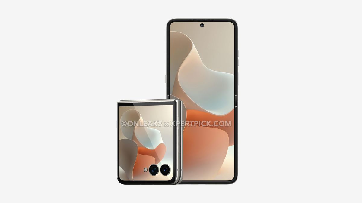 A leaked rendering of the Motorola Razr Ultra 2026 in a brushed silver colorway, showing a familiar design to its 2025 variant.