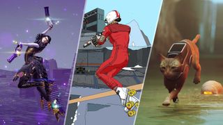 The title character in Bayonetta 3, a flying rollerskater holding a gun in Rollerdrome, and a running cat in Stray