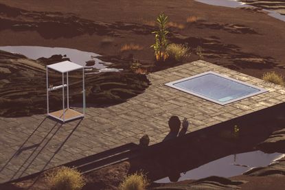 A mini in ground pool by Kos surrounded by an imaginary desert landscape