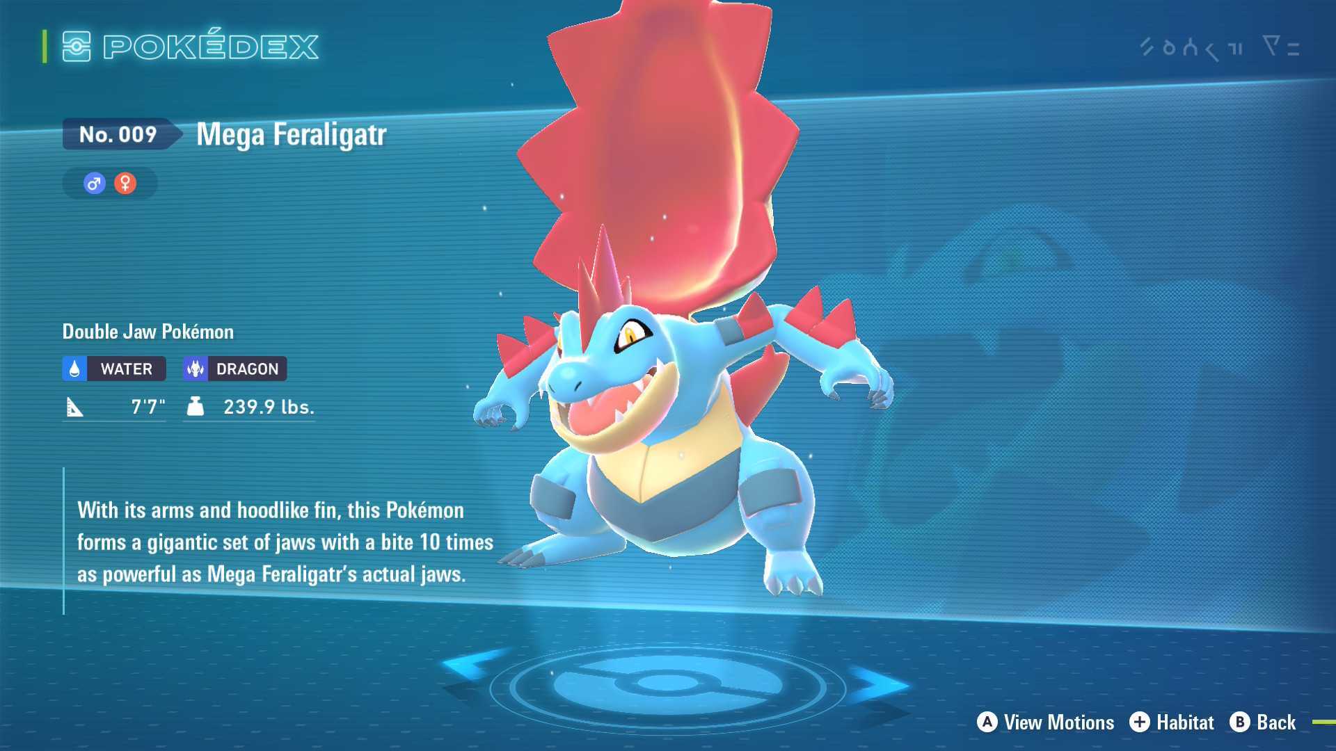 Mega Feraligatr Pokedex entry in Pokemon Legends: Z-A.