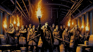 Angry passengers holding torches