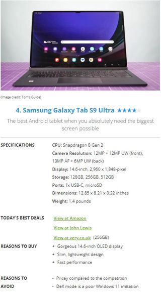 A screenshot of a Samsung tablet review