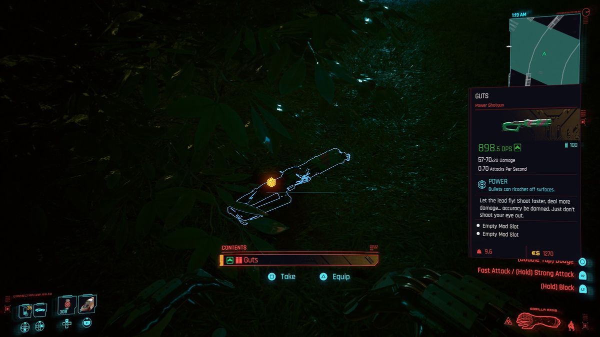 Cyberpunk 2077 Rebecca shotgun in a bush