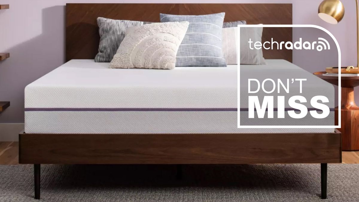 The Purple mattress on a bed with a graphic overlaid saying &quot;DON&#039;T MISS&quot;