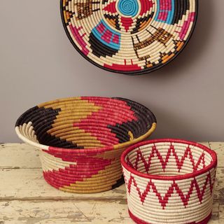 basket on wooden table
