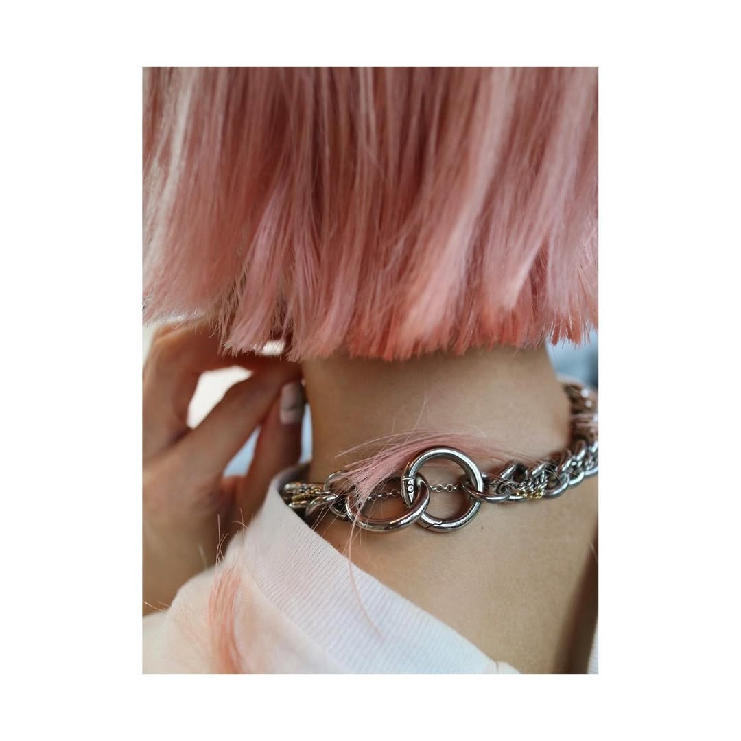 Pink bob and silver necklace