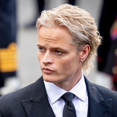 Marius Borg Hoiby wearing a suit at King Harald's funeral