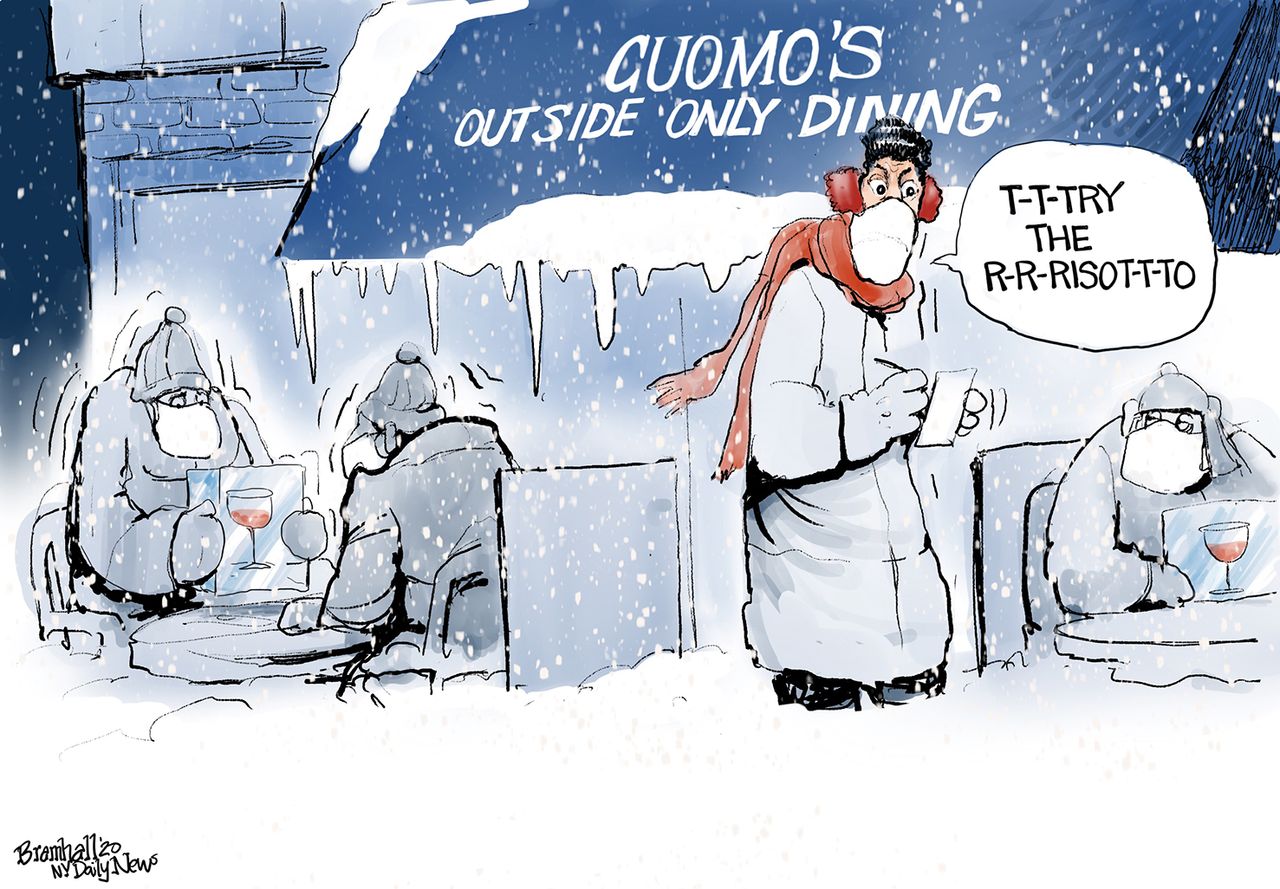 Political Cartoon U.S. Andrew Cuomo COVID outdoor dining