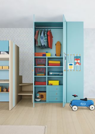 How to design a kid's room: kids bedroom with blue wardrobe by go modern furniture