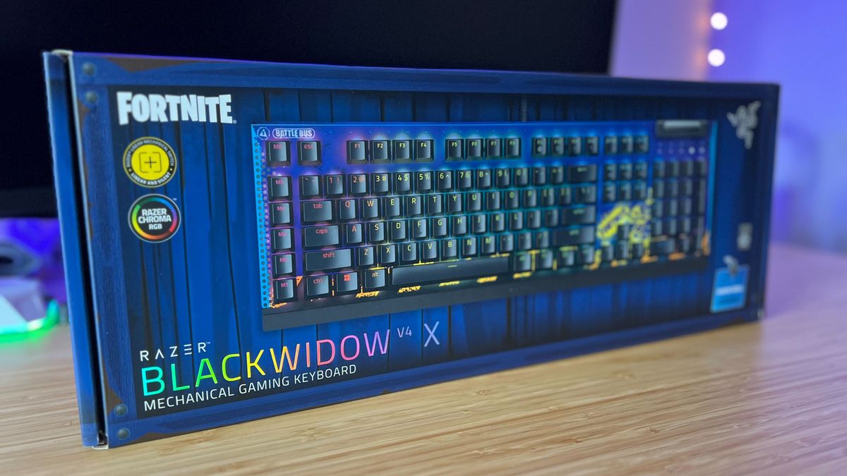 Razer BlackWidow V4 X Fortnite Edition gaming keyboard boxed