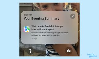 A notification on an iPhone allowing you to download an offline map of an airport terminal