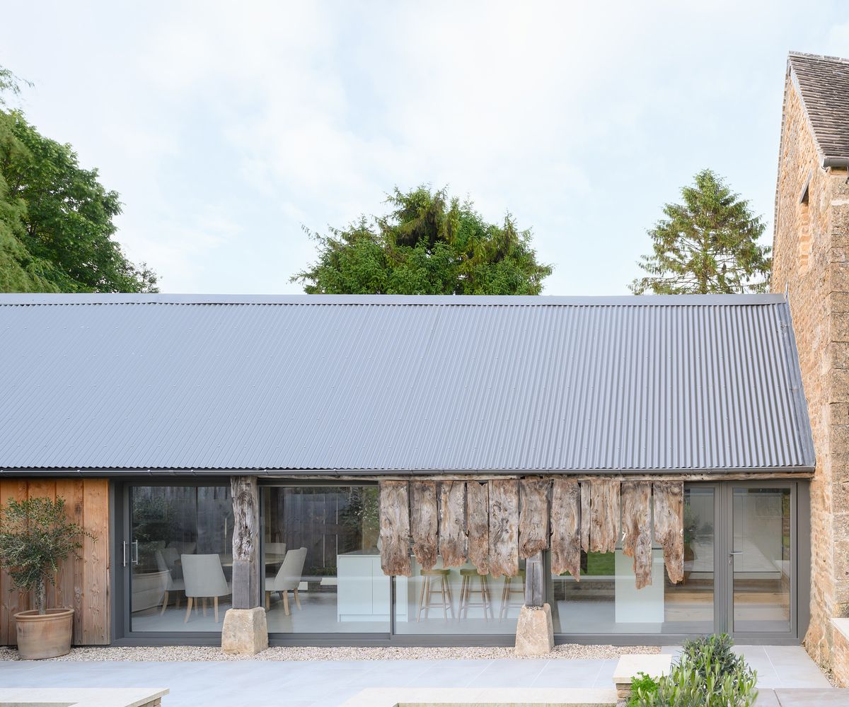 The exterior of a converted barn building home