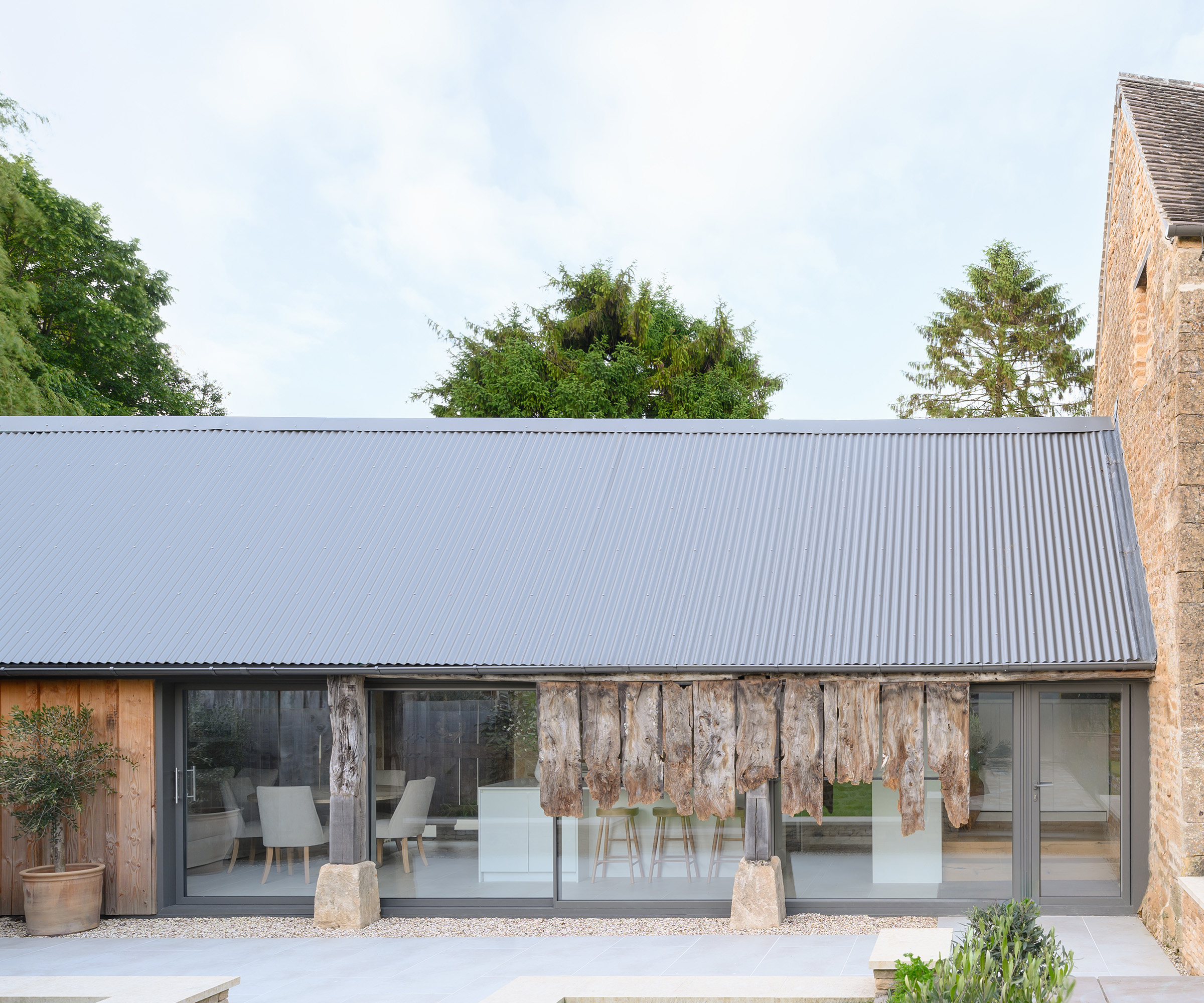 The exterior of a converted barn building home