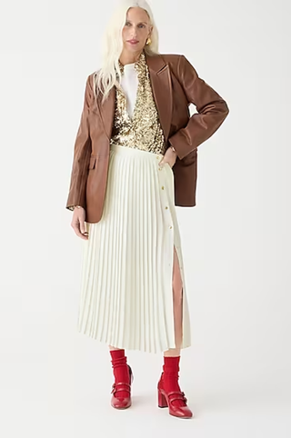 J.Crew Pleated Skirt with Gold Buttons