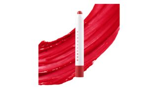 Ruby Hammer Lip Serum Balm in Red, a pencil with a bright red sweep behind