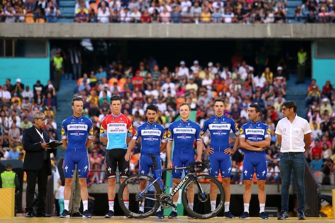 Deceuninck-QuickStep are presented to the crowd