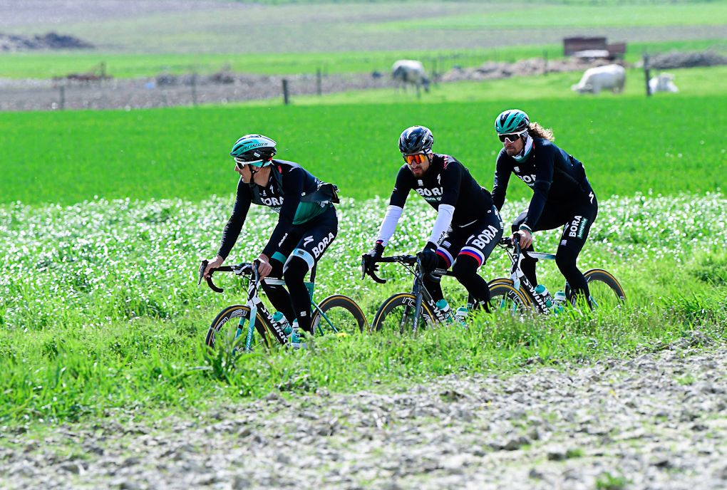 Peter Sagan recons the Flanders route with Bora-Hansgrohe teammates