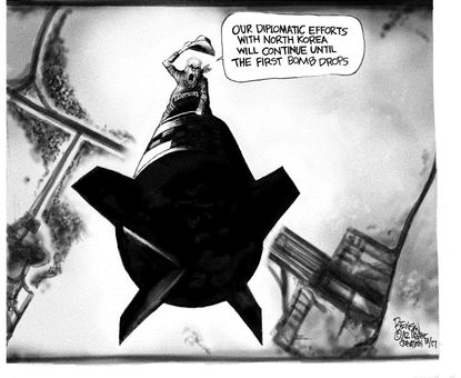 Political cartoon U.S. North Korea Tillerson diplomacy nuclear weapons
