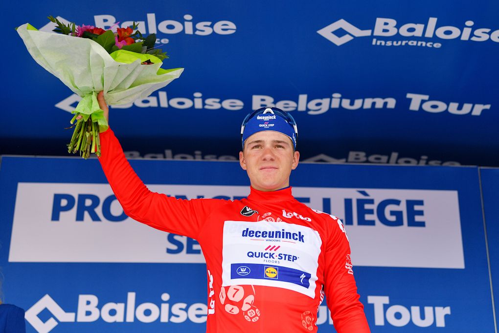 Remco Evenepoel in the leader's jersey at the Belgium Tour