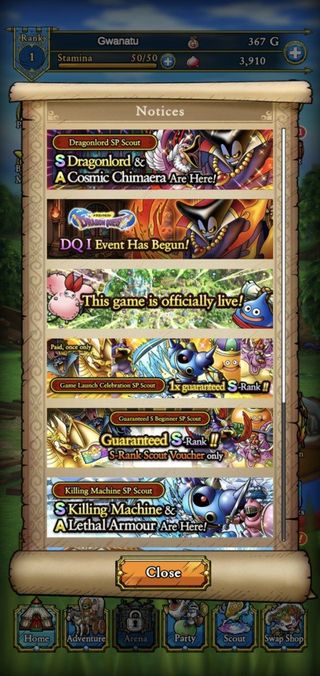 Dragon Quest Tact Quests Screen