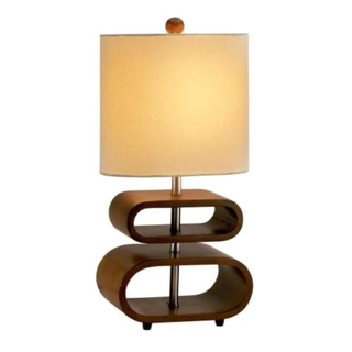 table lamp with mid-century rounded wooden base