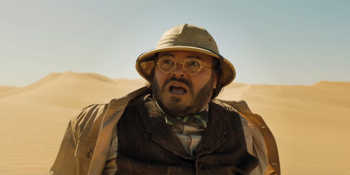 Jack Black enduring the desert heat in Jumanji: The Next Level