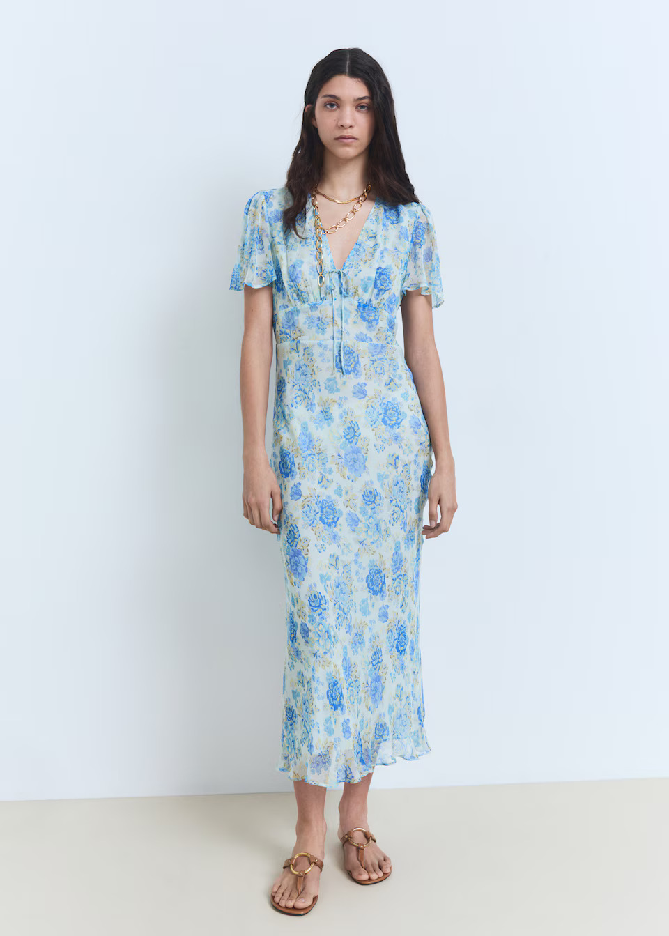 MANGO, Long Floral Dress With Short Sleeves - Women | Mango United Kingdom