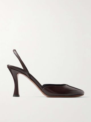 Baten Glossed-Leather Slingback Pumps