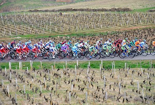 The peloton rolls along.