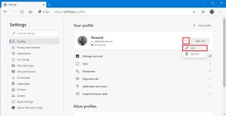Microsoft Edge edit profile option