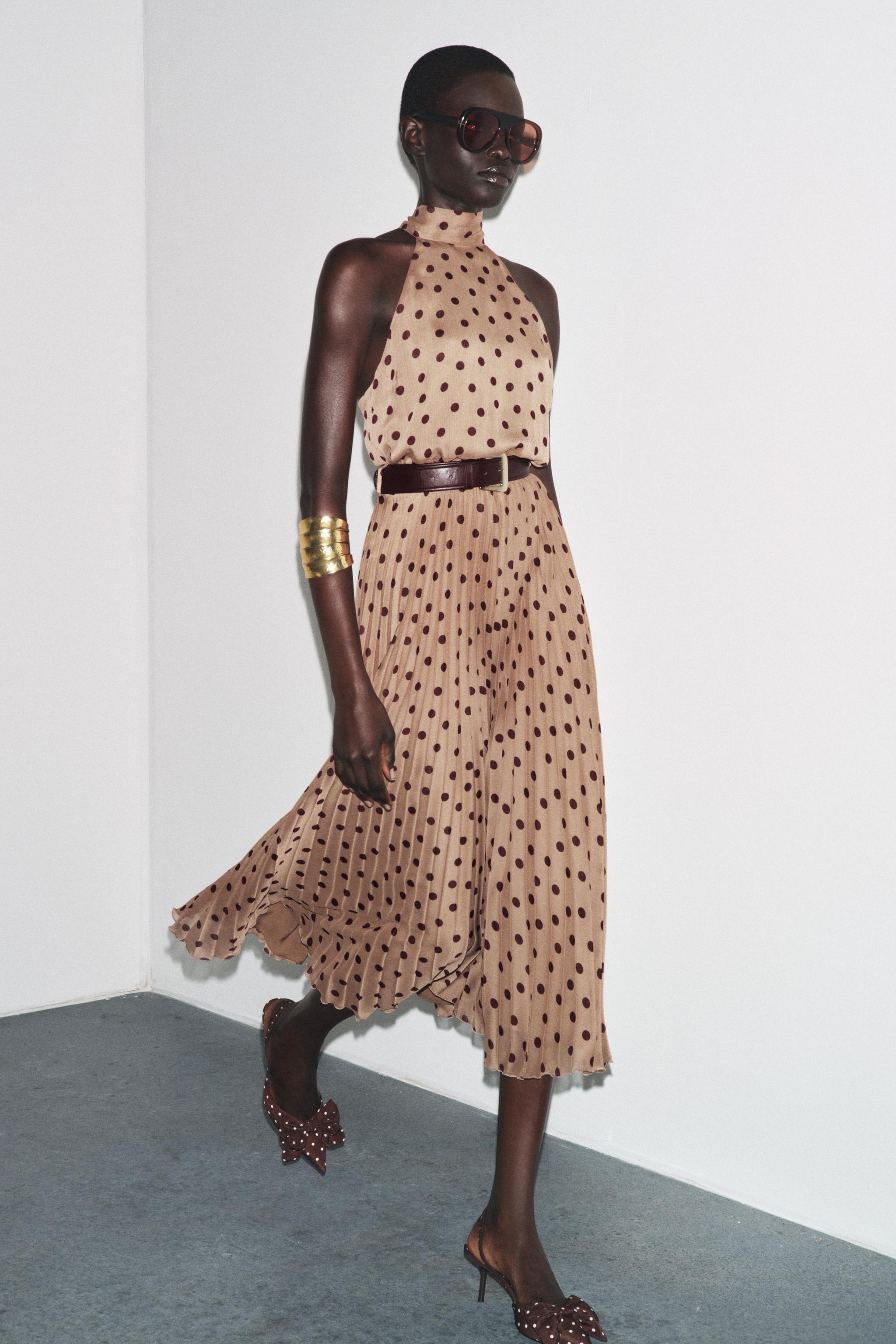 ZARA Polka Dot Midi Dress With Belt