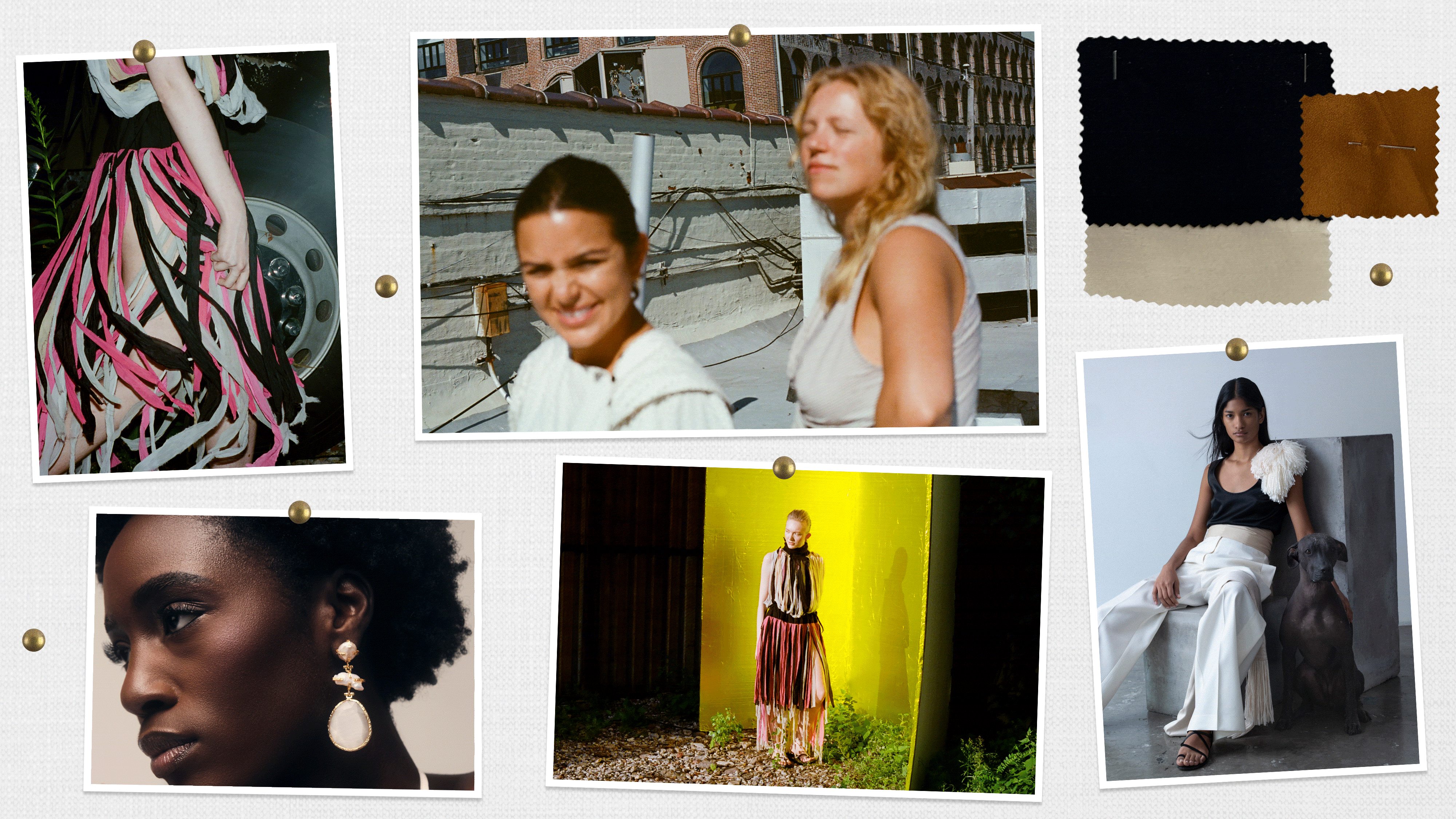 a grid of images featuring women designers and their work and a mood board gif