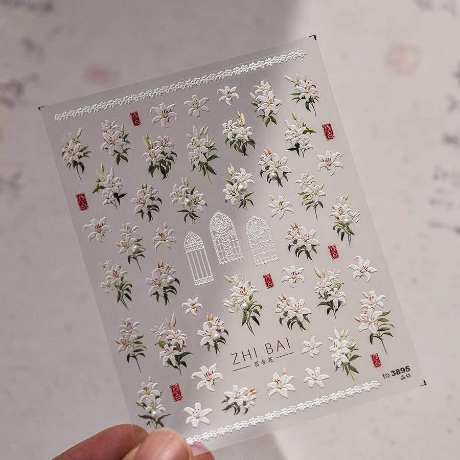 Peony Flower Nail Stickers 5d Aurora Shell Light Floral Decals To3895 - To3895